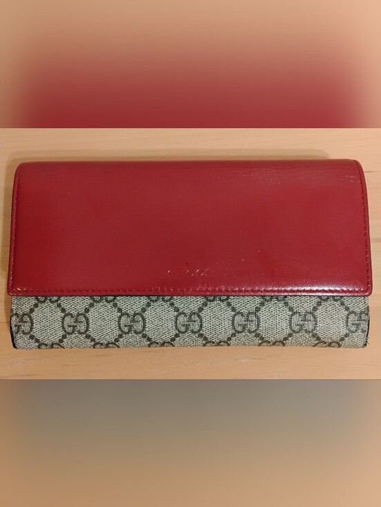 Gucci Handbags - GUC Gucci Continental Wallet - Red Leather, GG Canvas, Dusty Pink Interior